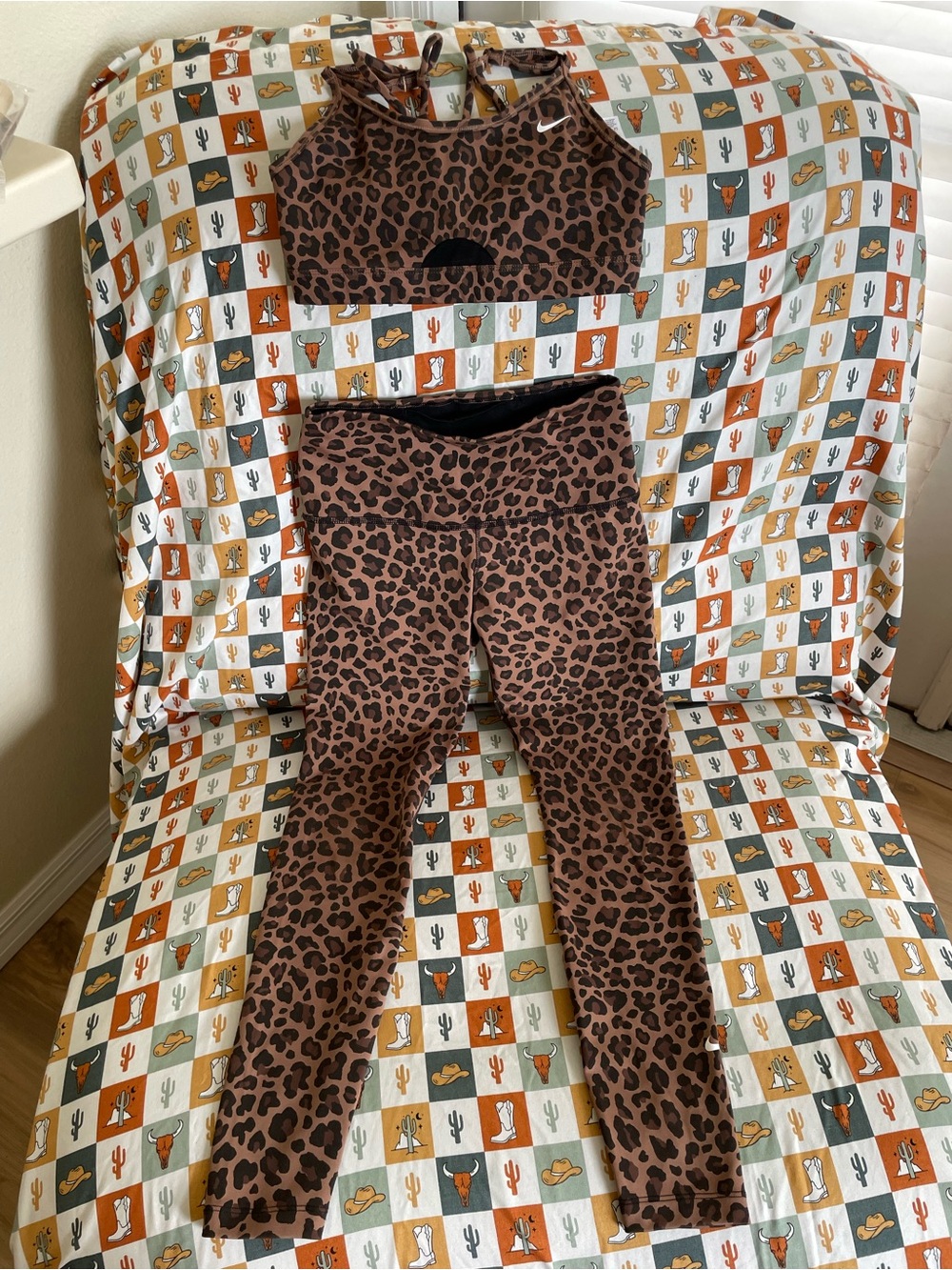 Nike Brown Leopard Print Sports Bra and Leggings Set